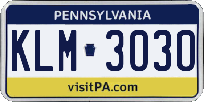 PA license plate KLM3030