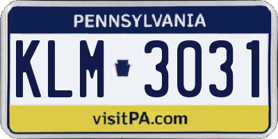 PA license plate KLM3031