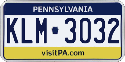 PA license plate KLM3032