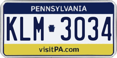 PA license plate KLM3034