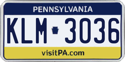 PA license plate KLM3036