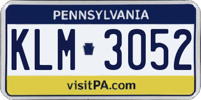 PA license plate KLM3052
