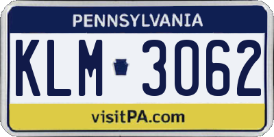 PA license plate KLM3062