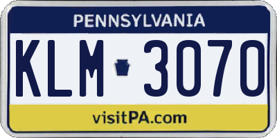 PA license plate KLM3070