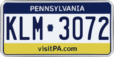 PA license plate KLM3072
