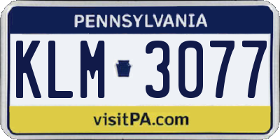 PA license plate KLM3077