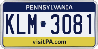 PA license plate KLM3081
