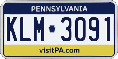 PA license plate KLM3091