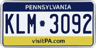 PA license plate KLM3092