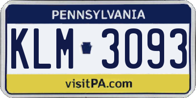 PA license plate KLM3093