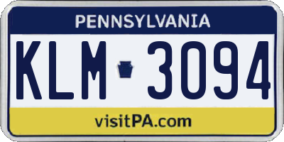 PA license plate KLM3094