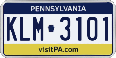 PA license plate KLM3101
