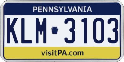 PA license plate KLM3103
