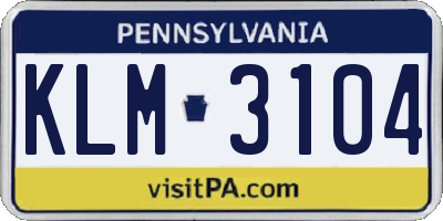 PA license plate KLM3104