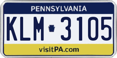PA license plate KLM3105