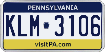PA license plate KLM3106