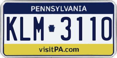 PA license plate KLM3110