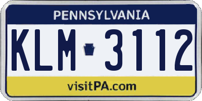PA license plate KLM3112