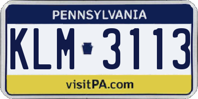 PA license plate KLM3113