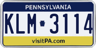 PA license plate KLM3114