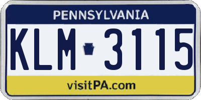PA license plate KLM3115