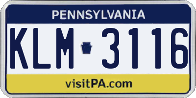 PA license plate KLM3116