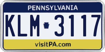 PA license plate KLM3117