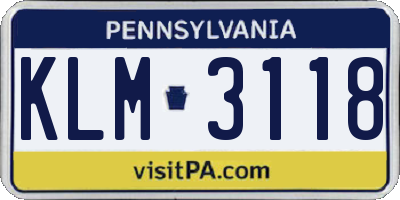 PA license plate KLM3118