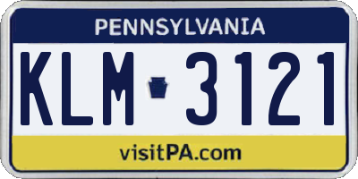 PA license plate KLM3121