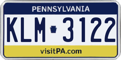 PA license plate KLM3122