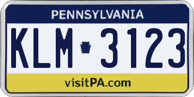 PA license plate KLM3123