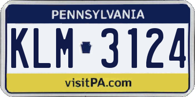 PA license plate KLM3124