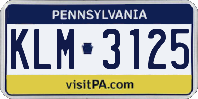 PA license plate KLM3125