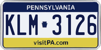 PA license plate KLM3126