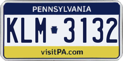 PA license plate KLM3132