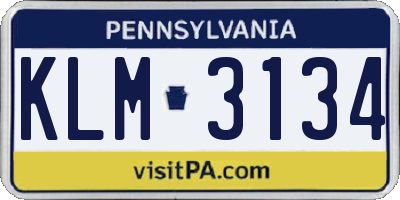 PA license plate KLM3134