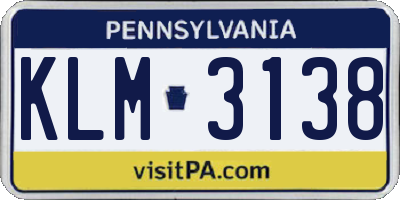 PA license plate KLM3138