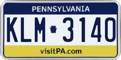 PA license plate KLM3140