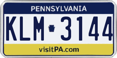 PA license plate KLM3144