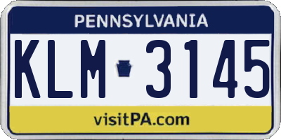 PA license plate KLM3145