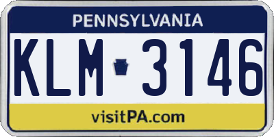 PA license plate KLM3146