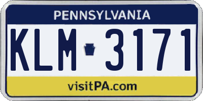 PA license plate KLM3171