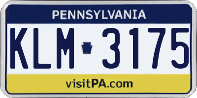 PA license plate KLM3175