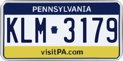 PA license plate KLM3179
