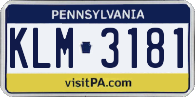 PA license plate KLM3181