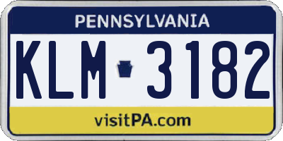 PA license plate KLM3182