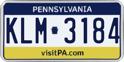 PA license plate KLM3184