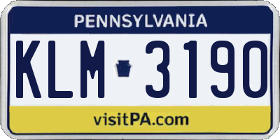 PA license plate KLM3190