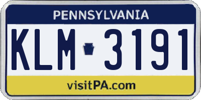 PA license plate KLM3191
