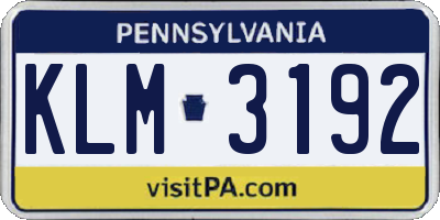 PA license plate KLM3192